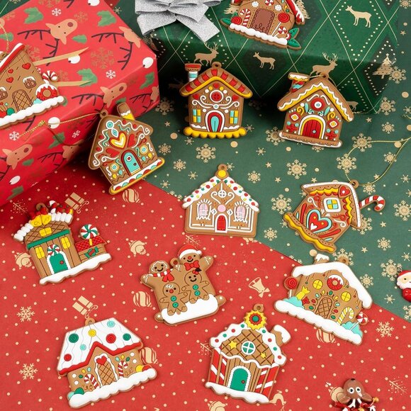 Gingerbread House Ornaments Christmas Tree Decoration - 12pcs Gingerbread House - Picture 7 of 7